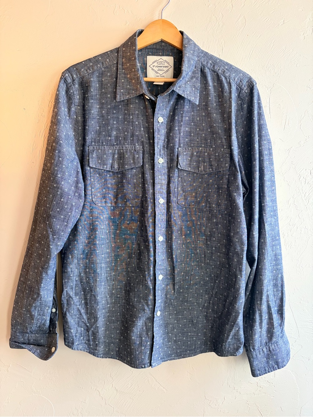 St. John's Bay No Tuck Men’s Long Sleeve Geometric Cotton Shirt w/ Pockets, M